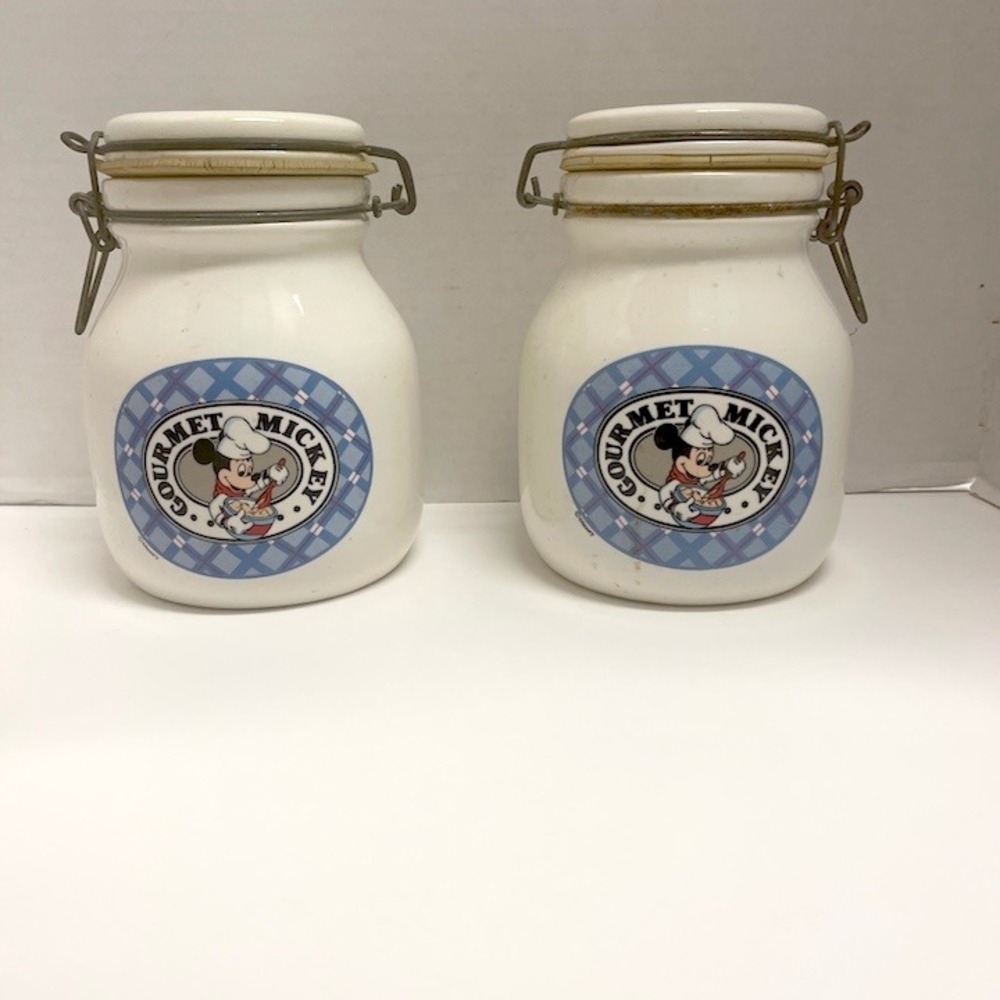 Vintage Disney Gourmet Mickey Mouse Ceramic Canister Jars - Matching Pair